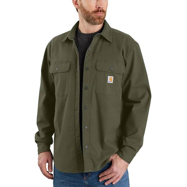 RUGGED FLEX® RELAXED FIT CANVAS FLEECE-LINED SHIRT JAC G72/BASIL