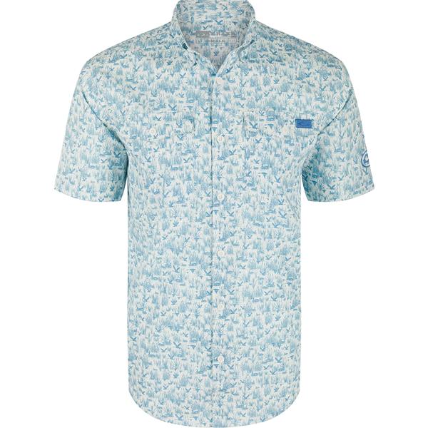 Cotton Marsh Print Short Sleeve Shirt WMB/WHT/MARBLUE