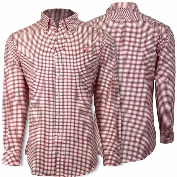 MENS GRADUATE OPEN CHECK DRESS SHIRT TIDE/WHITE/CRIMSON