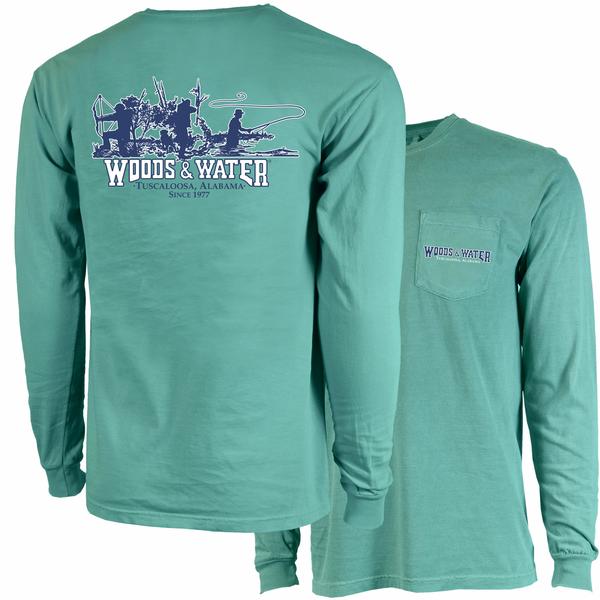 COMFORT COLORS WW TRIO 2 L/S PKT TEE CHALKYMINT/NVY/W