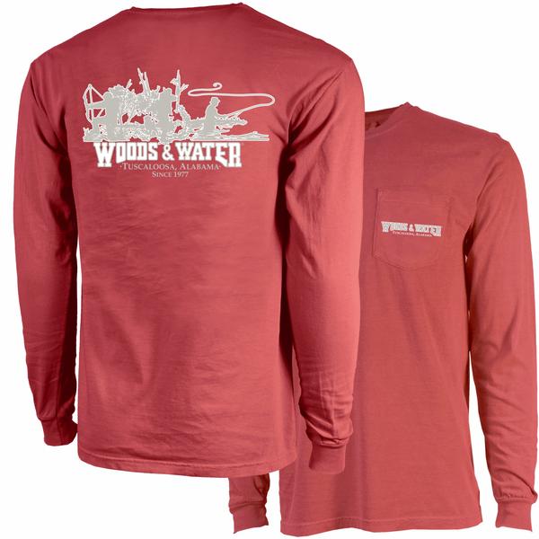 COMFORT COLORS WW TRIO 2 L/S PKT TEE CRIMSON/GRY/W