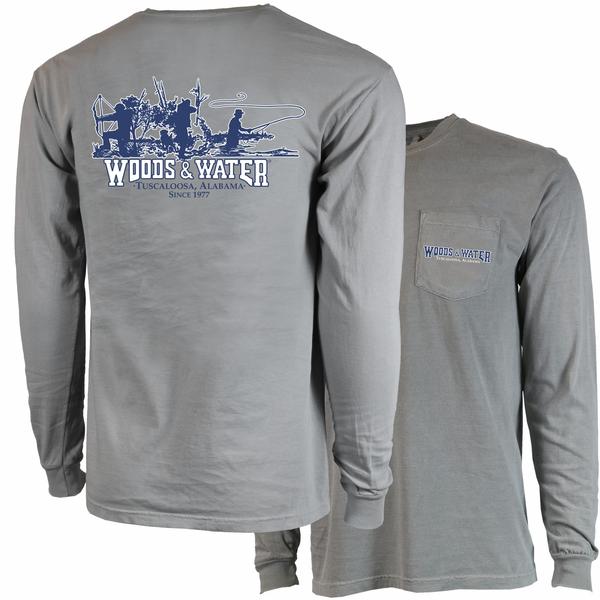 COMFORT COLORS WW TRIO 2 L/S PKT TEE GREY/NVY/W