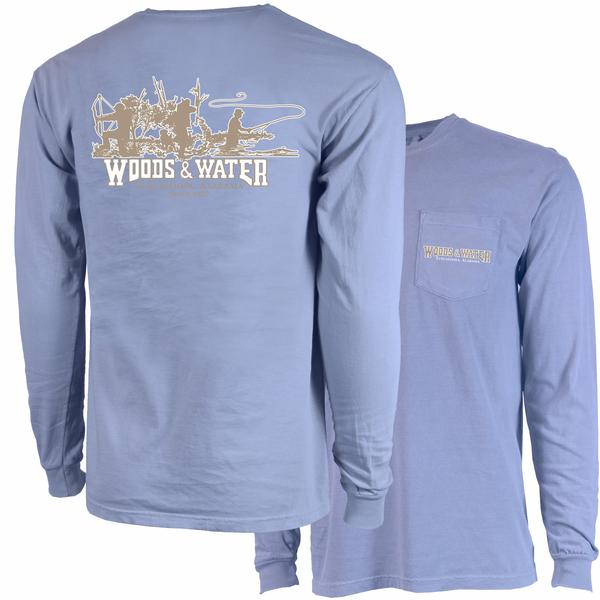 COMFORT COLORS WW TRIO 2 L/S PKT TEE ICEBLUE/TAN/W