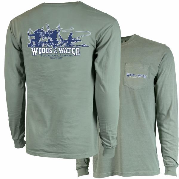 COMFORT COLORS WW TRIO 2 L/S PKT TEE LIGHTGREEN/NVY/W