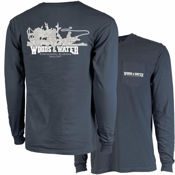 COMFORT COLORS WW TRIO 2 L/S PKT TEE MIDNIGHT/GRY/W