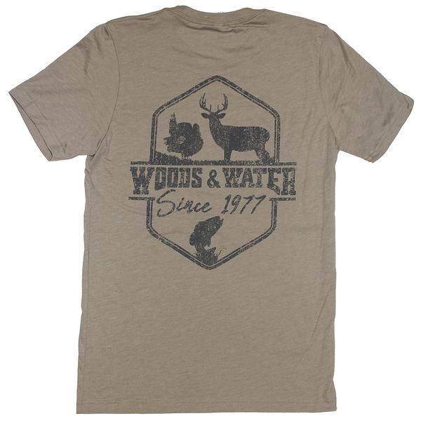 BC WW DISTRESSED SINGLE COLOR SHIELD S/S TEE HTRSTONE/CHAR