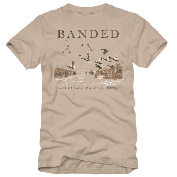Men's Mallards Flying Scene Short Sleeve Tee TAN