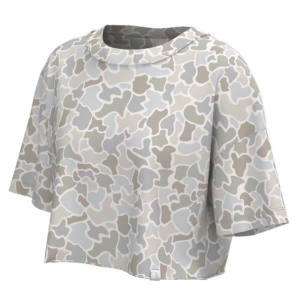 WOMEN'S LG BOXY CROPPED TEE FORESTCAMOSALTWATER