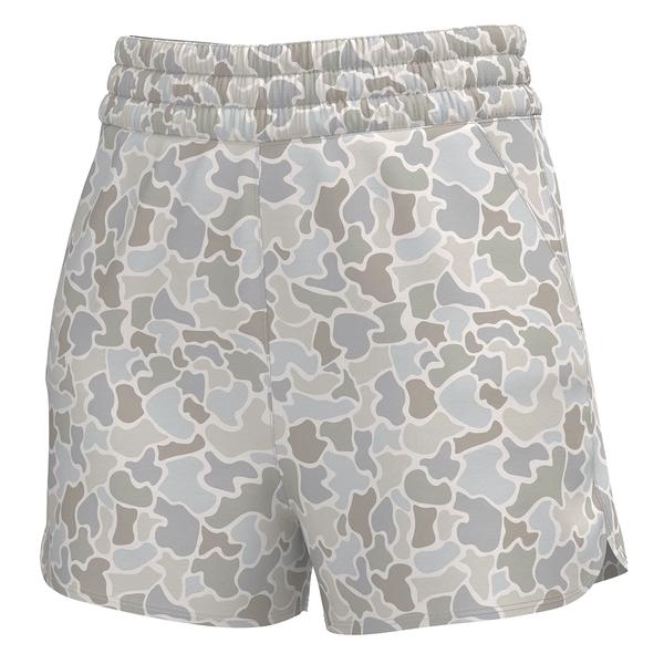 WOMEN`S LG HIGH WAISTED VOLLEY SHORTS FORESTCAMOSALTWATER