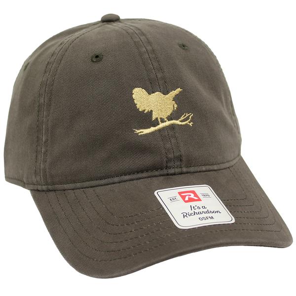 WW RH326 GOBBLING TURKEY ON LIMB HAT EMB ARMYGREEN