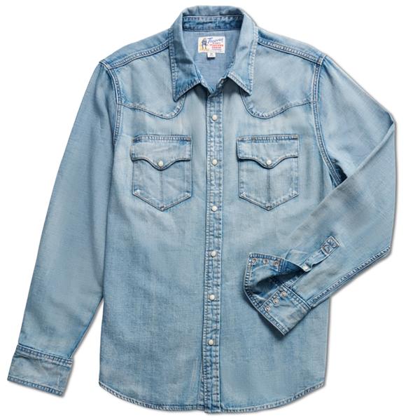 MEN`S DENIM PEARL SNAP L/S